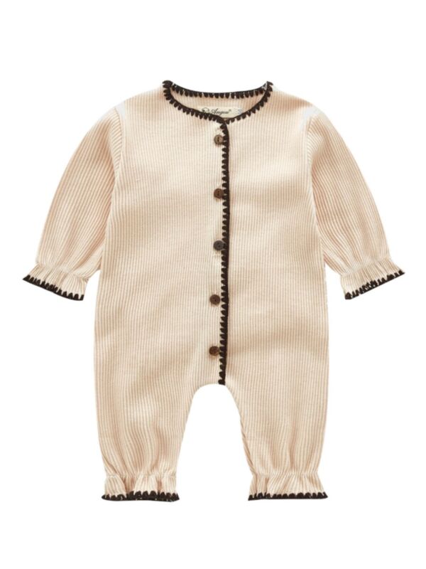 Spring Button Front Ribbed Baby Jumpsuit
