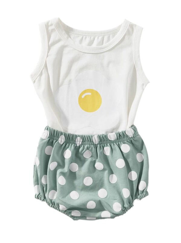 2-Piece Baby Girl Poached Egg Tank Top and Polka Dots Shorts Outfits