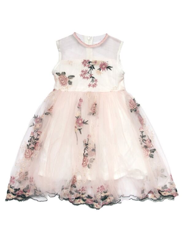Flower Embroidery Mesh Dress Sleeveless