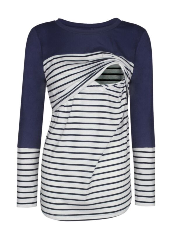 Spring Stripe Round Collar Maternity & Nursing Pullover