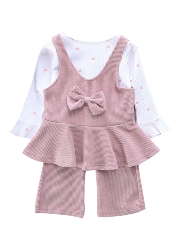 3-Piece Spring Toddler Girl Polka Dots Bow Clothes Outfits