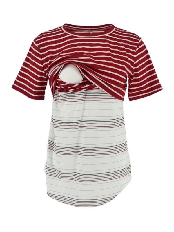 Simple Round Neck Stripe Maternity & Nursing Top
