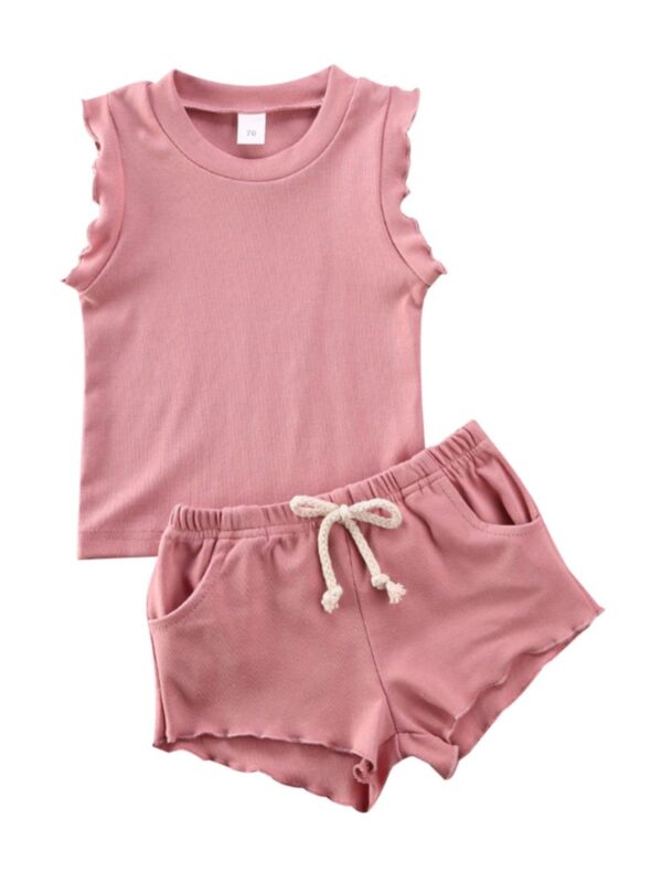 2-Piece Baby Girl Solid Color Tank Top and Shorts Outfits