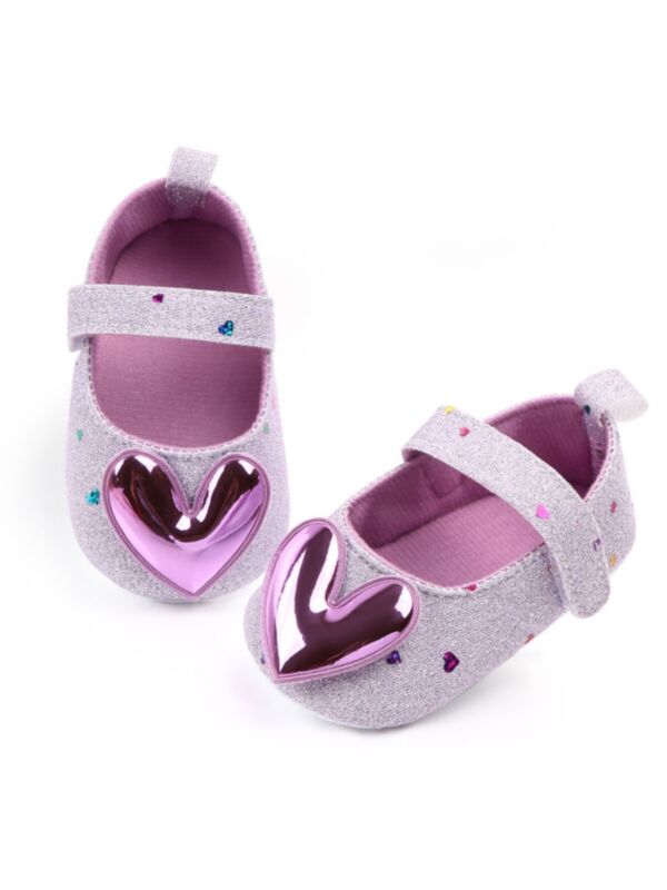 Baby Girl Heart Trim Sparkle Crib Shoes