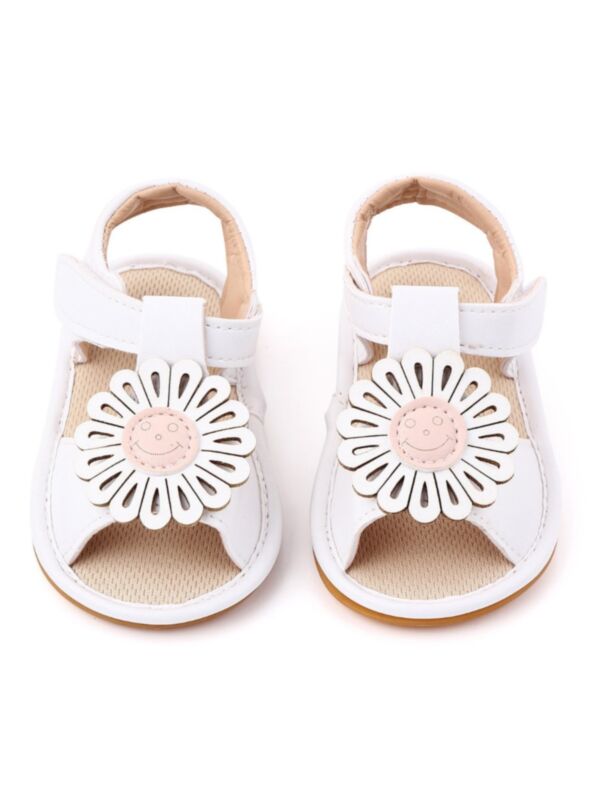 Flower Trim Baby Girl Crib Shoes