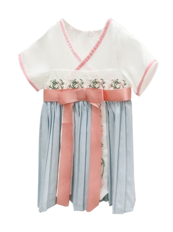 Han Chinese Flower Embroidery Chiffon Dress