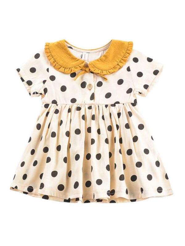 Cute Little Girl Polka Dots Dress Yellow Collar