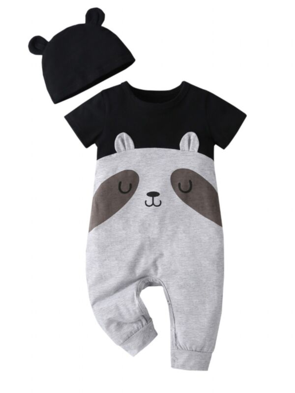2-Piece Cute Baby Animal Jumpsuit and Hat 