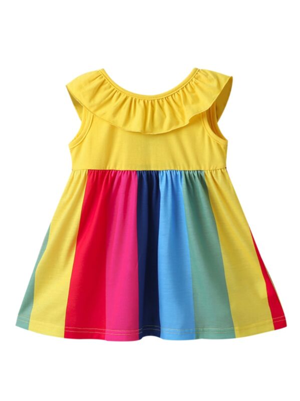 Summer Baby Girl Ruffle Rainbow Color Dress 