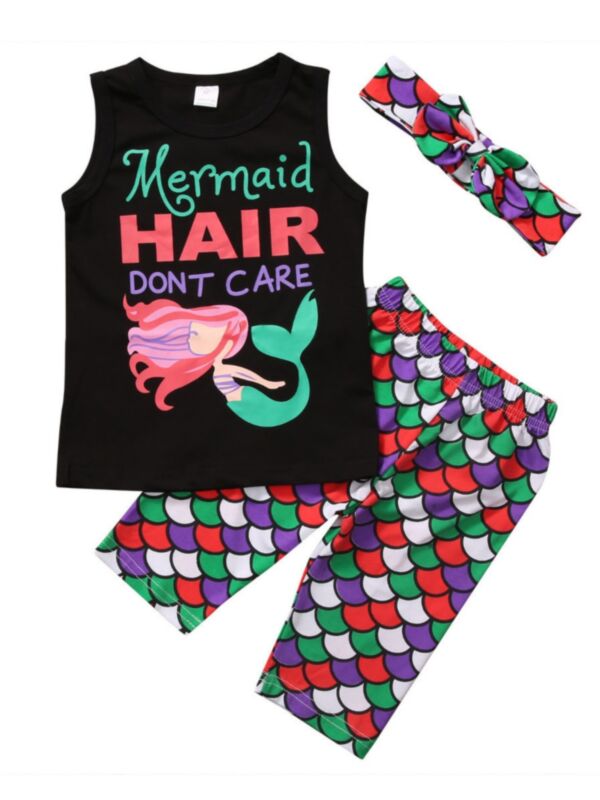 3-Piece Mermaid Tank Top Pants Hair Band Set 