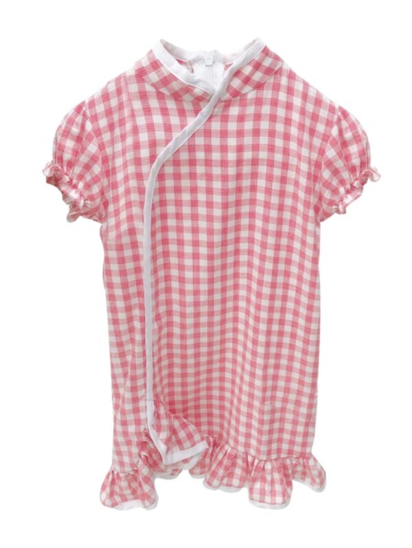 Plaid Ruffle Hem Cheongsam