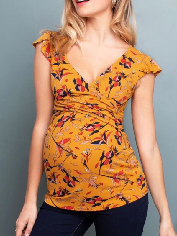 Flutter-sleeve Flower Maternity & Nursing Top