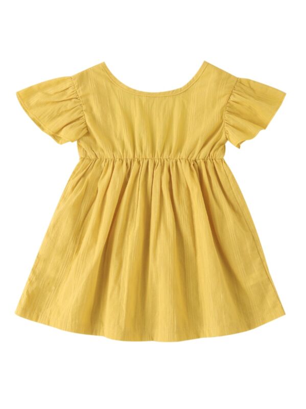 Simple Baby Girl Yellow Flutter-sleeve Dress