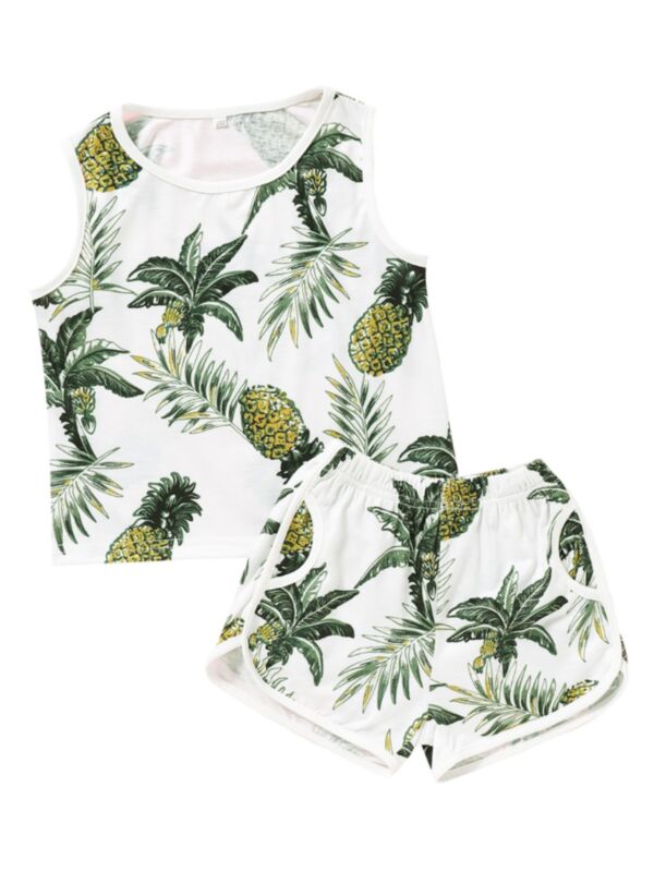 2-Piece Little Boys Girls Pineapples Tank Top and Shorts Set