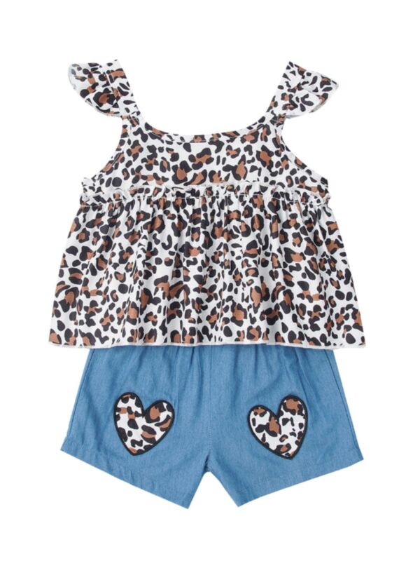 2-Piece Little Girl Leopard Print Top and Shorts Set