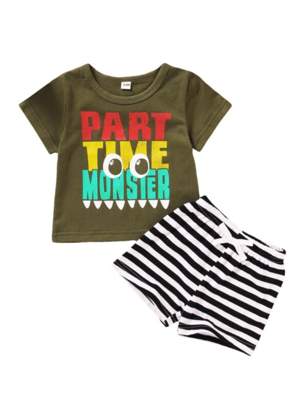 2-Piece Baby Monster T-shirt and Stripe Shorts Set