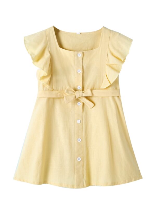 Baby Girl Button Front Flutter-sleeve Dress