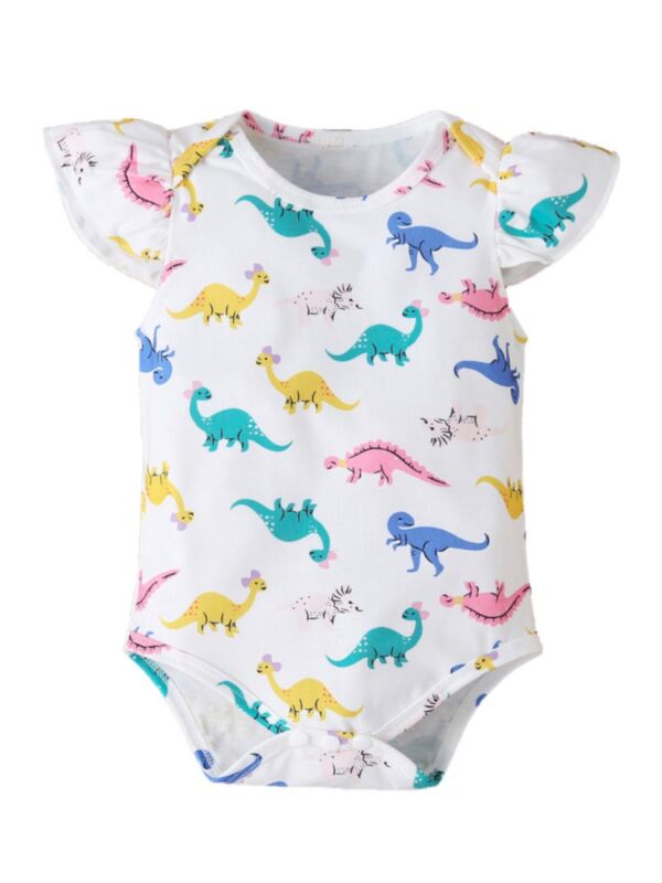 Baby Flutter-sleeve Dinosaurs Bodysuit