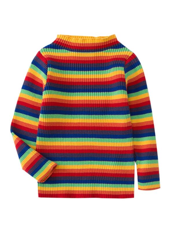 Little Girl Ribbed Rainbow Color Pullover