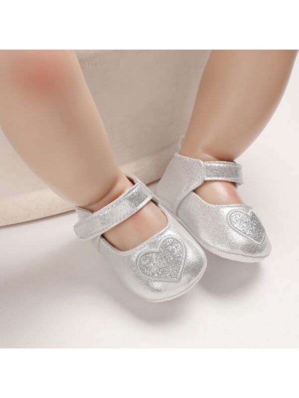 Baby Girl Sparkle Heart Pattern Crib Shoes