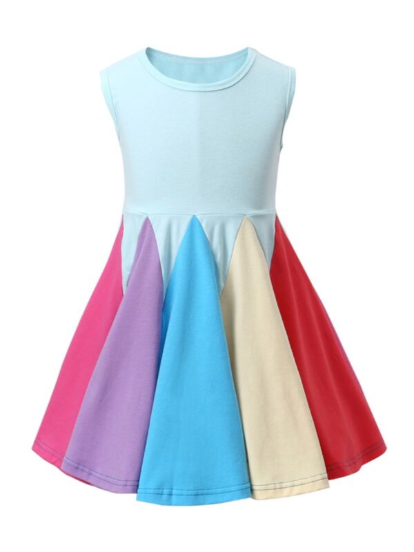 Little Girl Rainbow Color Sleeveless Swing Dress
