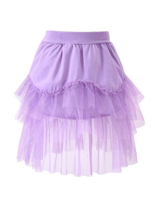 Little Girl Purple Mesh Patchwork Ruffle Skirt