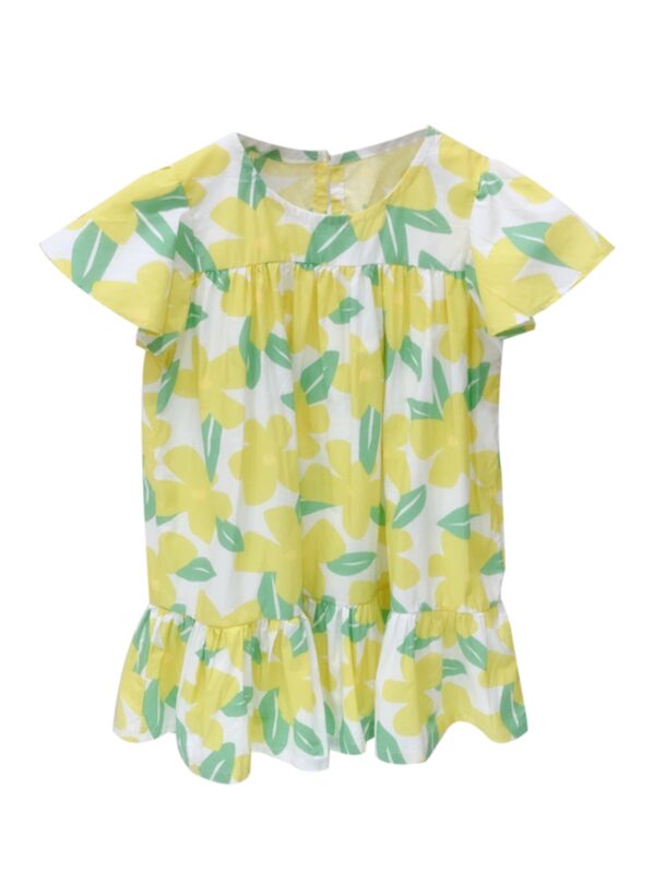 Little Girl Flowers Flutter-sleeve Beach Dress