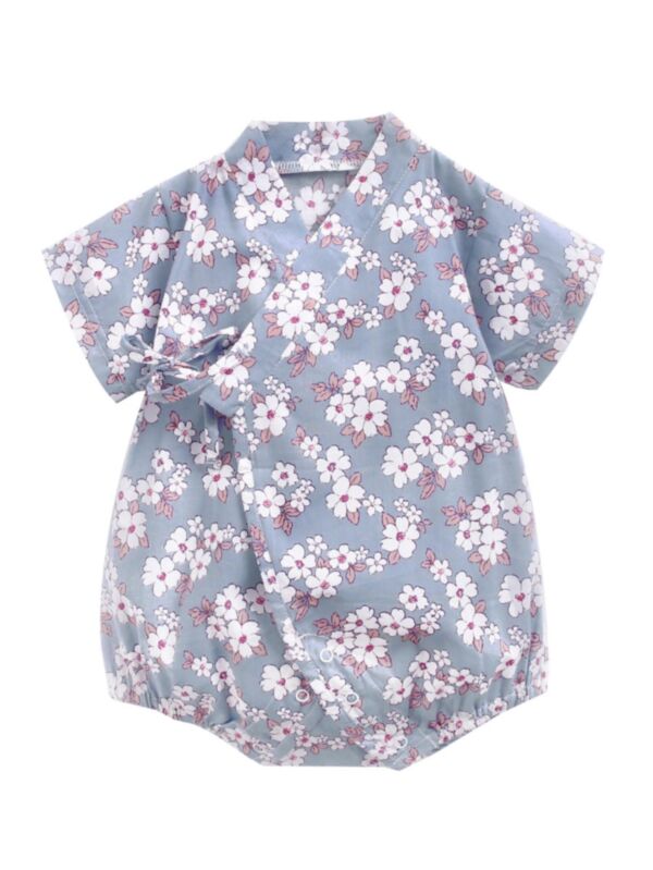Toddler Baby Girl Flower Print Romper Japanese Style Bath Suit