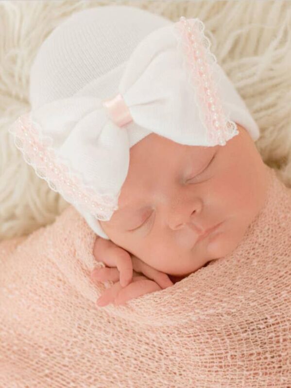 Cute Newborn Baby Girl Lace  Bow Beaded Hat 