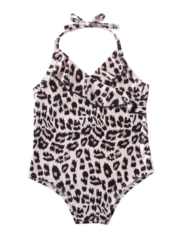 Leopard Printed Halter Neck Beach Bodysuit Swimwear