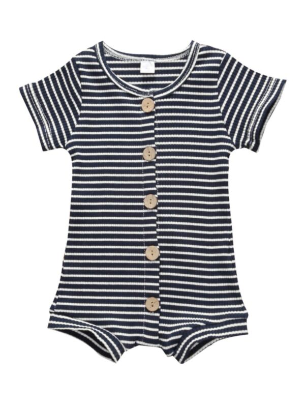 Summer Round Neck Stripe Baby Romper