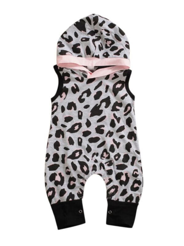 Summer Baby Girl Leopard Sleeveless Tank Hooded Jumpsuit