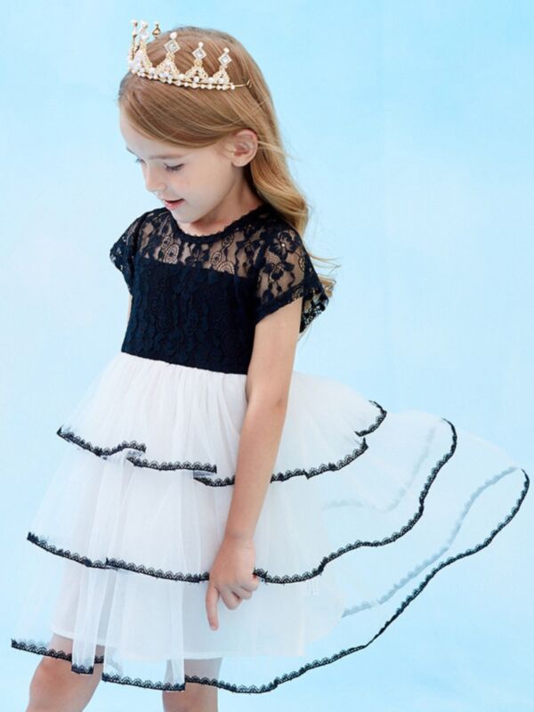 Kid Girl Mesh Lace Patchwork Layered Princess Dress