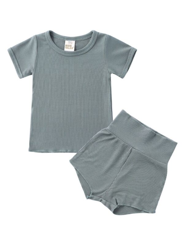 2 Piece Baby Girl Ribbed Pajamas T-shirt & Shorts