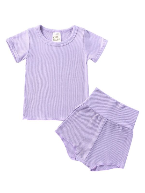 2-Piece Toddler Girl Ribbed Homewear T-shirt & High Waist Shorts
