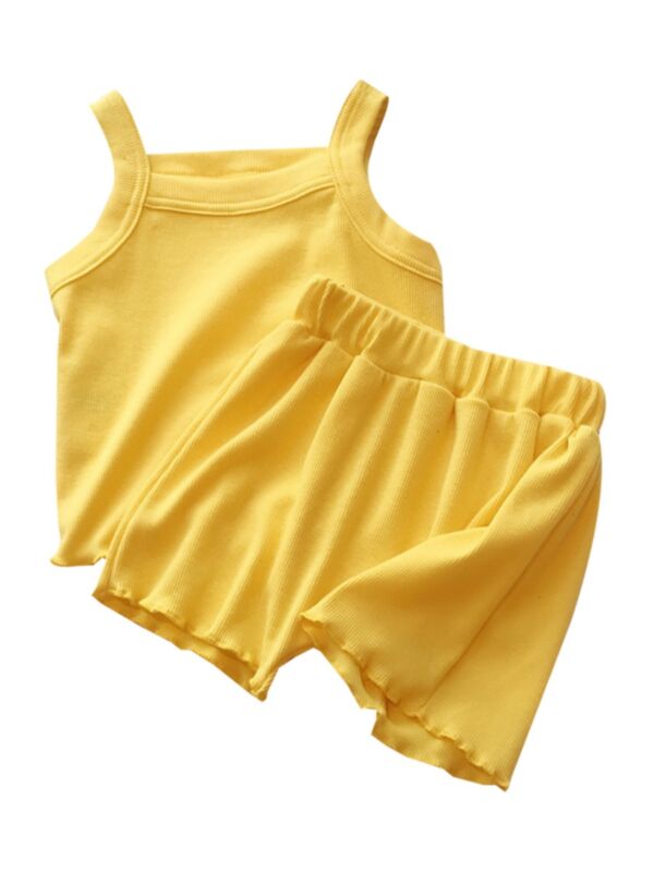 Two Piece Toddler Girl Ribbed Set Cami Top+Shorts
