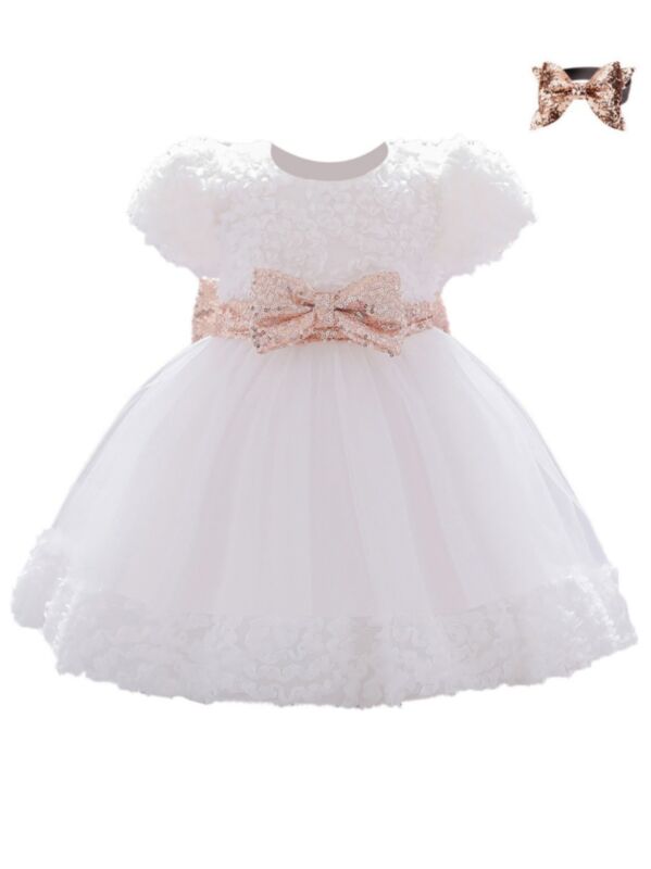 2 Piece Baby Sequins Bow Party Dress Matching Headband