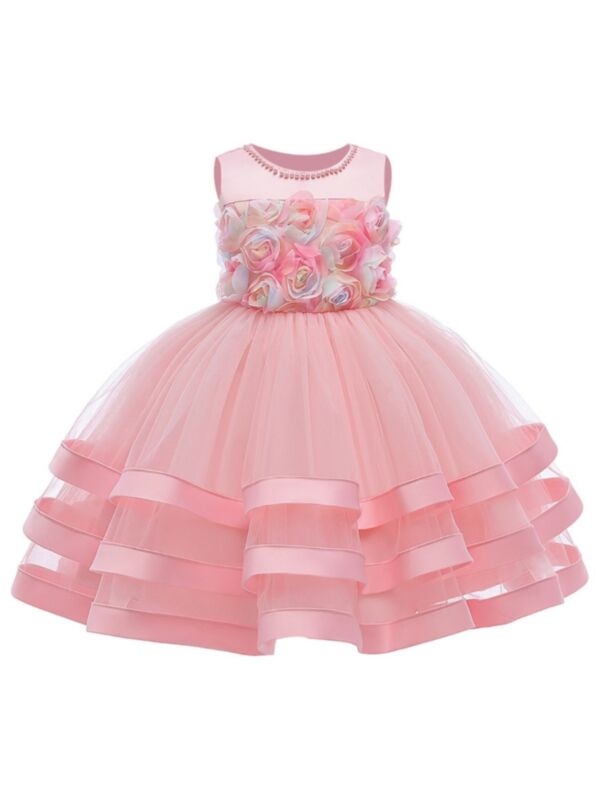 Elegant Little Girl 3D Lace Flower Party Dress
