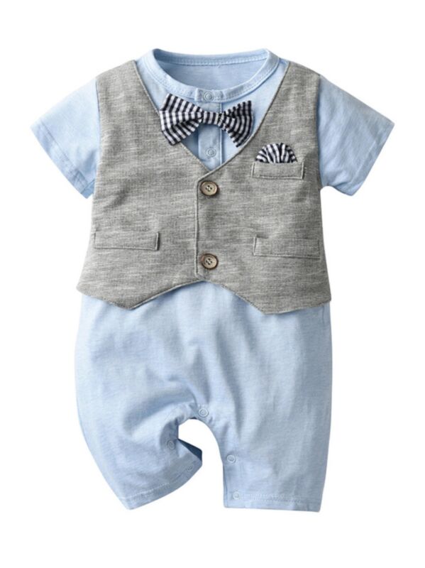 Trend Baby Boy Gentleman Fake Two Piece Jumpsuit 