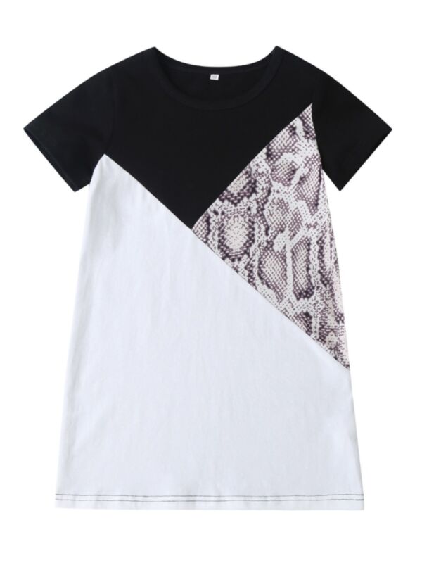 Color Blocking Snakeskin Printed Kid Girl T-shirt Dress