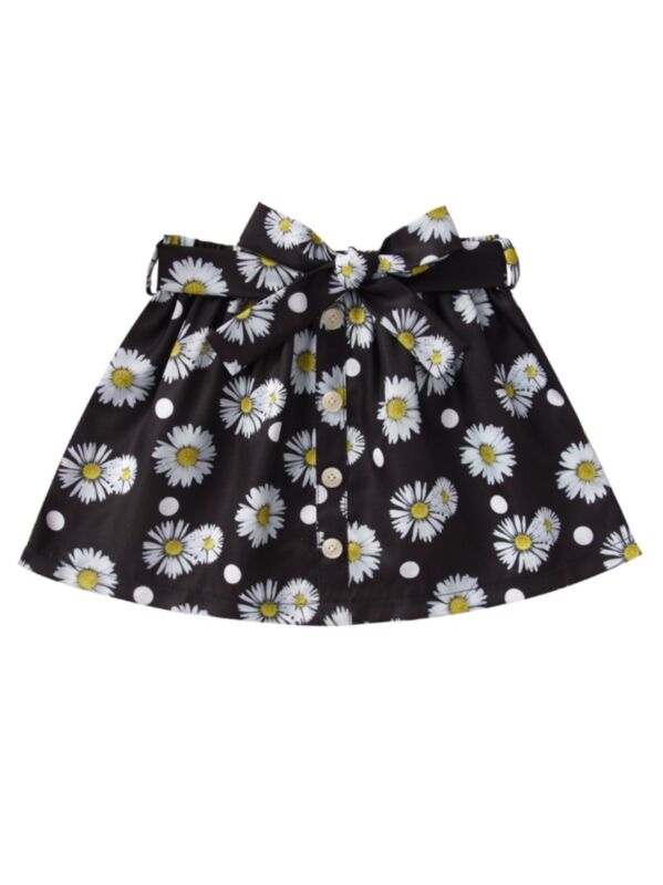  Little Girl Daisy Printed Belted Skirt