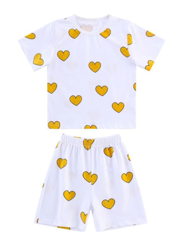 2 PCS Love Heart Sleepwear Set Top & Shorts