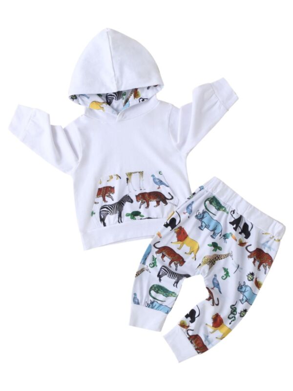 2 Piece Baby Animal Printed Set Hooded Top & Trousers