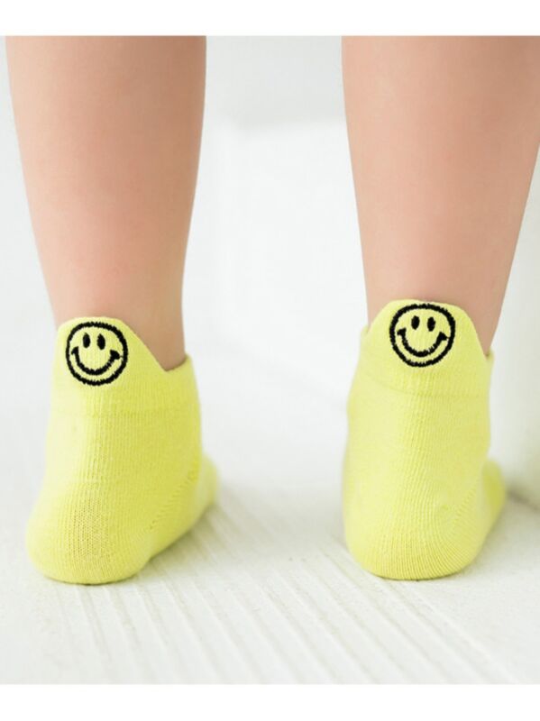 Baby Little Kids Smile Face Embroidered Boat Socks
