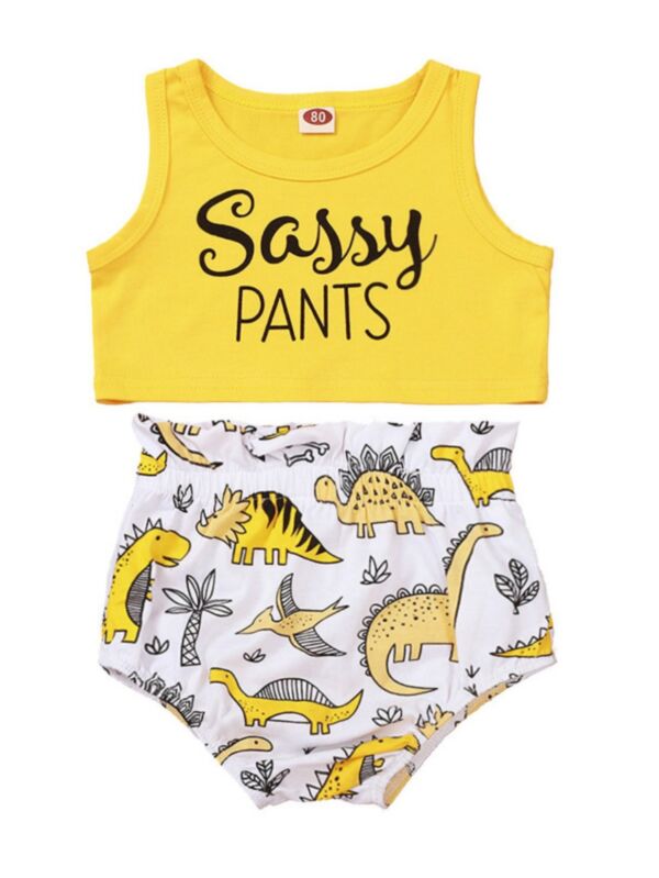 2 Pcs  Baby Girl Sassy PANTS Dino Set Tank Top Matching Shorts
