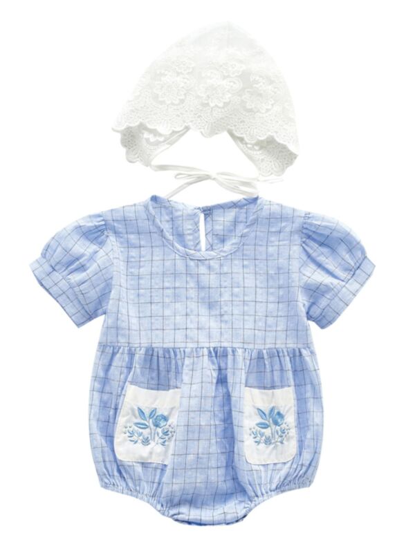 2-Piece Baby Plaid Bodysuit Matching Hat