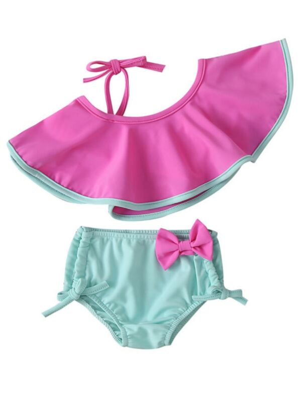2 Pcs Kid Girl Swimsuit Halter Neck Top & Shorts
