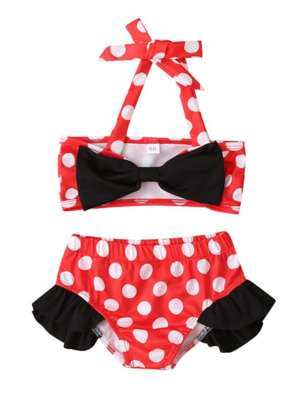 2 Piece Little Girl Polka Dots Bikini Set Halter Neck Top And Shorts