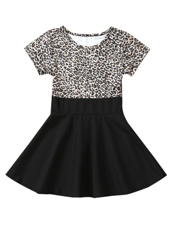 Little Girl Leopard Printed Black Dress
