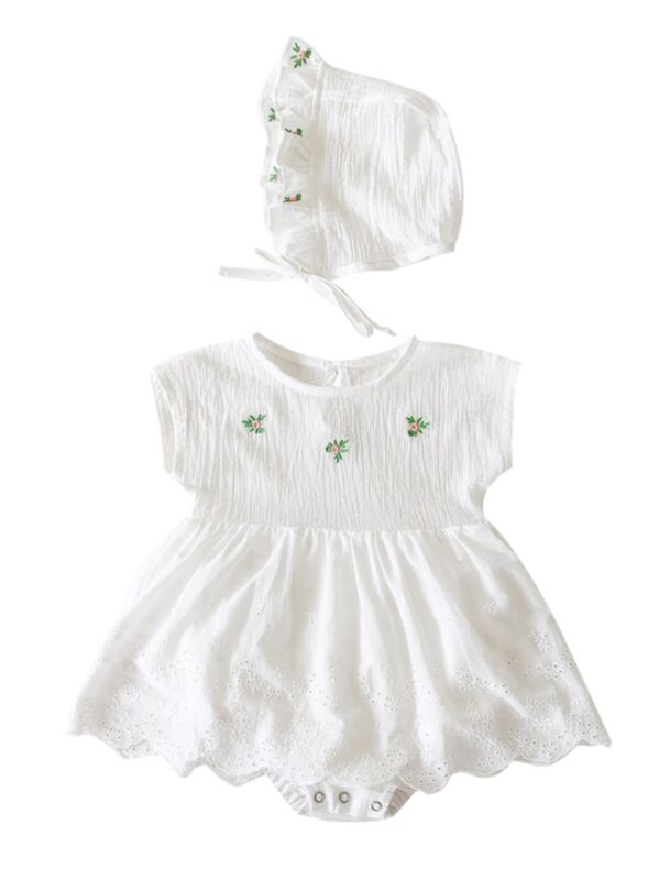 2 Piece Baby Girl Flower Bodysuit And Hat